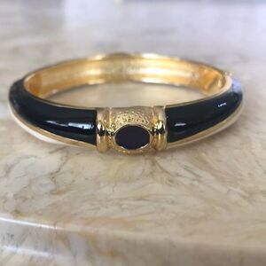JTF Enamel & Gold Tone Hinged Cuff Beacelet